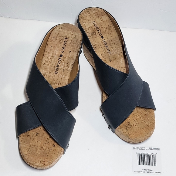 Lucky Brand MyKayla Criss Cross Wedge Blue Sandal/ Size 9M/40 - Picture 2 of 9